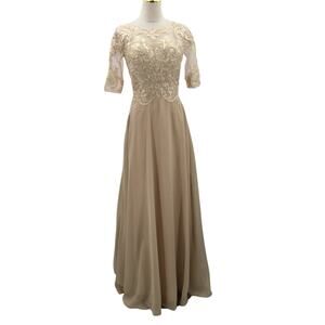 MOTHER OF THE BRIDE SZ 10 L cream embroidered lace up maxi dress NEW B112